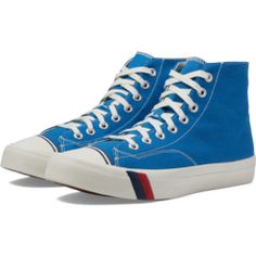 Pro-Keds Royal Hi Lace Up Blue Cotton Sneakers With Laces, Canvas Sneakers With Branded Insole For Sports, Blue Canvas High-top Sports Sneakers, Blue Canvas High-top Sneakers For Sports, Blue Sporty High-top Sneakers With Cotton Material, Cotton Sneakers With Cushioned Footbed And White Sole, Canvas High-top Sneakers With Cushioned Footbed, High-top Canvas Sneakers With Cushioned Footbed, Classic High-top Canvas Shoes For Sports