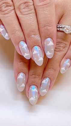 ✿ 𝐃𝐢𝐚𝐧𝐚 𝐍𝐠𝐮𝐲𝐞𝐧 ✿ on Instagram: "You’re the rainbow in my cloud ☁️🌈💕✨ ✌️️TAG YOUR FRIENDS!👇 💅🏻Nail Design by @ricekittynails 💁‍♀️Hand Model: Madeline💕 💖J23 Frosé, J30 Jellvfish, J32 Aviation, Chrome Effect Gel, Sapphire Stardust Chrome, Strengthening Gel, Diamond Shine Top Coat from @daily_charme 🤑*Use code: RICEKITTYNAILS at dailycharme.com 🎀Nail Inspo from @daily_charme #ricekittynails #dailycharme #cloudnails #cloudnailart #chromenails #kawaiinails" Pretty Nail Inspiration, Clouds Aesthetic Nails, Cloud 9 Nail Design, Chrome Cloud Nails, Blue Art Nails, Clouds And Stars Nails, Cloudy Nail Design, Chrome Designs Nails, Cloud Gel Nails