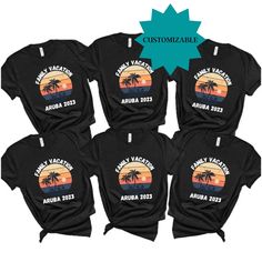 Make your next family vacation memorable with these custom family vacation shirts! Everyone can showcase their unique style with these personalized shirts. Available in a variety of sizes and colors, these custom vacation shirts will have your entire family looking their best. Whether you're headed to the beach or the mountains, these custom beach shirts will make sure everyone is dressed for the occasion. Show off your family's unity with these personalized family shirt designs. Make your next Customizable Cotton T-shirt For Vacation, Family Vacation T-shirt With Custom Print, Summer Family Custom Print Shirt, Family Matching Shirts For Summer Reunion, Summer Family Matching Shirts For Reunion, Personalized Family Matching T-shirt For Summer, Black Shirt For Family Summer Events, Family Matching Vacation T-shirt, Custom Print T-shirt For Family Outings In Summer