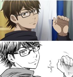 two different anime characters one with glasses and the other with short hair