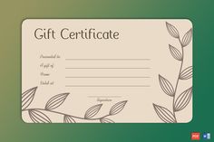 a gift certificate with leaves on it