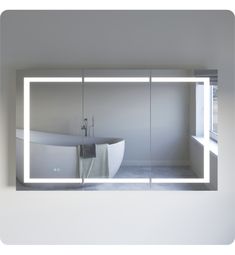 a bathroom with a tub, sink and large mirror in the wall next to it