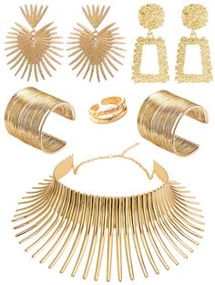 PRICES MAY VARY. 【African Jewelry Set】:African jewelry set contains 1 pcs collar necklace, 2 pair of metal star earrings,1 piece gold ring and 1 pair gold bangle. Unique design,tribal style,can match your different style clothing. 【Appropriate Size】: African Choker Necklace Inner Diameter: 13.5cm (5.31 inch), with adjustable extension chain, suitable for most women, Metal Star Earrings: 55*70mm (2.16*2.7 inch),Cuff bangle width is 5.4cm(2.13inch),Gold Statement earring:4.4cm(1.73in)*2cm(0.79in). Adjustable Alloy Jewelry Sets For Parties, Metal Halloween Party Jewelry, Adjustable Gold Jewelry For Halloween, Costume Jewelry For Party In Metal, Party Costume Jewelry In Metal, Costume Jewelry For Parties, Costume Party Jewelry In Metal, Adjustable Costume Jewelry Sets For Party, Costume Jewelry Metal Sets For Party