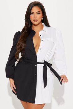 Available In White/Black. Mini Shirt Dress Collar Neckline Long Sleeve Button Up Puff Shoulder Faux Pockets Belted Non Stretch Length = 34.25" Shell: 69% Cotton 28% Nylon 3% Spandex Imported | Checkmate Mini Shirt Dress in White/Black size 2X by Fashion Nova Dress Collar, White Shirt Dress, Mini Shirt Dress, Matching Dresses, Collar Dress, Black Mini, Dress White, Clothes For Sale, Dresses For Sale