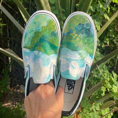 Van Gogh Vans Painted By @Kesslerramirezart Perfect For Your Next Museum Trip, Summer Photoshoot Or European Holiday Perfect Condition, Sized Too Small For Me. Nwt Baby Blue Shoes, Vans Hightop, Vans Old Skool Checkerboard, Black Slip On Vans, Blue Shoes Women, Red Checkered Vans, Vans Painted, Glitter Vans, Vans Old Skool Low