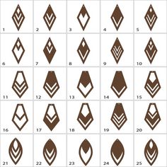 the different shapes and sizes of diamond shaped diamonds in brown on white, with numbers below them