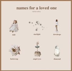 the names for loved one are shown in different languages and shapes, including stars, diamonds,