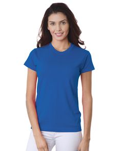 Ladies' 6.1 oz., 100% Cotton T-Shirt - ROYAL BLUE - XL | Bayside Women's 6.1 oz. Cotton T-Shirt in Royal Blue Size XL How To Make Shorts, Neon Blue, Carolina Blue, Cotton Top, Cotton Tops, Combed Cotton, Cotton T Shirt, Cotton Tee, Cotton Tshirt