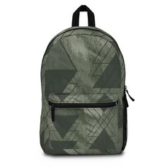 Backpack - Large Water-Resistant Bag, Olive Green Triangular Colorblock. Have you got room for all that? With our roomy and durable backpack, you will! This bag is made from spun polyester and weights 1.3 lbs, just enough to be light, strong and long-lasting. Grab it, stow it, throw it onto the seat next to you, this backpack can take it, and so will you, wherever you go!.:100% polyester.:Lightweight and waterproof.:Adjustable shoulder straps.:Custom name tag sewn inside.:NB! Size variance +/- 0 Trendy Backpack For Outdoor Activities And Back To School, Trendy Backpack For Outdoor And Back To School, Trendy Backpack For Back To School Outdoor Activities, Urban Green Backpack For Travel, Trendy Backpack For Back To School Streetwear, Trendy Backpack For Streetwear And Back To School, Trendy Streetwear Backpack For Back To School, Urban Nylon Rectangular Backpack, Urban Rectangular Nylon Backpack