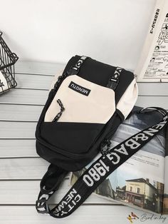 BirdinBag - Small Colorblock Sling Bag with Zipper Closure and Letter Patch Decoration Preppy Bags, Stylish Letters, Style Preppy, Waist Bags, Bird In Bag, Sling Bag, Color Blocking, Two Tone, Bag Lady