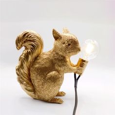 Skwörl - Squirrel Bedside Table Lamp - Guild Manor Squirrel Table, Creative Lamps, Decor Desk, Gold Table Lamp, Decorative Table Lamps, Cute Squirrel, Contemporary Lamps, Viria, Bedside Table Lamps