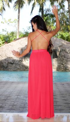 Available in Black, Blush, Floral, and Red Maxi Flowy Open Back Spaghetti Straps Back Zipper 100% Chiffon Model is wearing a small Model Stats:Height: 5.5" | Bust:34" | Cup: D | Waist:26" | Hips:36 Black Blush, Open Back Maxi Dress, Red Maxi, Backless Dress Formal, Open Back, Red Dress, Spaghetti Strap, Spaghetti, Chiffon