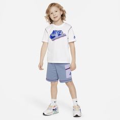 Reimagine how you dress your child for warm weather fun with this 2-piece set. The jersey knit tee has big logo love on display and the matching French Terry shorts feature a cargo pocket and a stretchy waistband for a comfy fit they can play freely in. French Terry Shorts, Terry Shorts, Cargo Pocket, Knit Tees, Comfy Fits, Shorts Set, On Display, Nike Sportswear