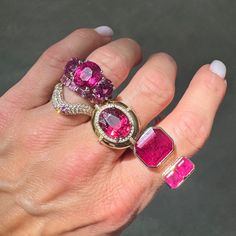 Get it, stack it, rock it! These stacking rings are just too juicy only to get one! Adorable and a perfect pop of color to any ring party! Available in 14k yellow, rose, or white gold Available in .15ctw blue sapphire, or .14ctw pink sapphire, or .13ctw emerald .96ctw diamonds By Curated by AB Luxury Multi-stone Statement Rings, Luxury Multi-stone Vintage Ruby Ring, Luxury Multi-stone Ruby Ring Fine Jewelry, Rubellite Ring, Luxury Pink Multi-stone Ruby Ring, Luxury Multi-stone Ruby Ring In 14k Gold, Gemstone Stacking Ring, Rubellite Tourmaline, Party Rings