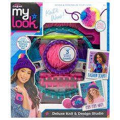 My Look Deluxe Knit and Design Studio by Cra-Z-Art. The Ultimate 3 n 1 Loom Deluxe Knitting Studio! Design and Make Your Own Knitwear! Includes 3 Different Looms to Create Your Own Knitted Fashions! Make a Fuzzy Pom Pom Hat, Scarf, Mini Purse and More! Includes Everything Needed! Colorful Rainbow Yarn and Sparkling Accessories! Great for Beginners too! Ages 8 and up. Knitting Studio, Frozen Elsa Doll, Rainbow Yarn, Birthday Girl T Shirt, Ark Survival Evolved, Activities For Adults, Z Arts, Activity Kits, Hat Scarf