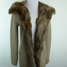 S'mara By Max Mara Hooded Cardigan Sweater Coat..Luscious Partial Rabbit (Lapin) Fur Lining / Trim Which Buttons Out..Size Small..Made In Italy..Wool/Cashmere Blend..90/20%.. Condition: Excellent Measures Bust 32 Shoulder 13 Sleeve 23 Length 30 Brown Cashmere Sweater Coat For Winter, Lambswool Outerwear For Cold Fall Weather, Brown Lambswool Outerwear For Fall, Beige Lambswool Outerwear For Winter, Cozy Cashmere Outerwear For Winter, Cashmere Outerwear With Shawl Collar For Winter, Cashmere Shawl Collar Outerwear For Winter, Cozy Lambswool Outerwear For Fall, Lambswool Outerwear With Faux Fur Lining For Fall