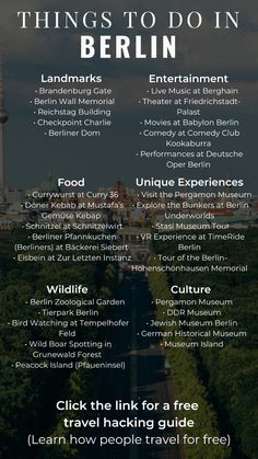 the berlin travel guide with text overlaying things to do in berlin