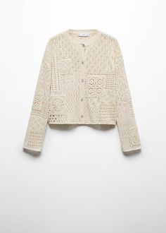 Openwork cardigan with buttons - Women | Mango USA Cardigan With Buttons, Mango Cream, Cream Cardigan, Designer Shorts, Fall Sweaters, Knit Top, Sweater Cardigan, Sweaters & Cardigans, Knitted Fabric