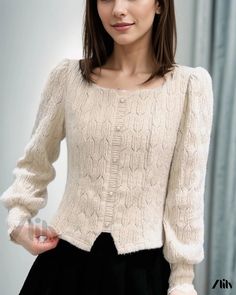 Zlily - Lace Base Top - Long-sleeved Slim Fit Sweater as Inner Layer Knit Puff Sleeve Top For Winter, Cream Stretch Knit Top With Long Sleeves, Chic Long Sleeve Knit Blouse, Fitted Long Sleeve Cream Sweater, Cream Long Sleeve Blouse For Winter, Non-stretch Long Sleeve Winter Blouse, Winter Long Sleeve Blouse, Beige Long Sleeve Sweater, Fitted Beige Long Sleeve Top