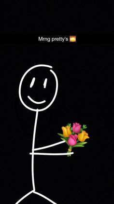 a drawing of a person holding flowers in his hand with the caption's name on it