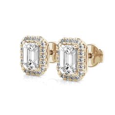 This is the ultimate wardrobe go-to. Dressed up or dressed down, these are the studs you can wear anywhere, any time. Simple settings allow the emerald cut moissanite diamonds to shine while still being comfortable for all-day wear. Each pair is available in a range of carat sizes, from 1 carat to 2 carat, and can be crafted from high-quality materials such as 925 sterling silver, 14k gold, 18k gold, and platinum. Style ID: E220041Metal: S925 SilverMetal Color: White/Yellow/Rose GoldRhodium Fini Emerald Cut Diamond Earrings, Carat Sizes, Halo Stud Earrings, Emerald Cut Moissanite, Cut Earrings, Jewelry Workshop, Halo Earrings Studs, Moissanite Earrings, Diamond Bangle