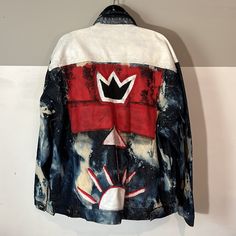 1990’s Hedz Up Custom Painted Denim Jacket Basquit Crown Image - Xl - Jean Michel Basquiat's Crown - Heavy, Quality Denim Made In South Africa Size: Xl Condition: Newnever Worn Pit To Pit: 27” Length: 30” Batwing Jacket, Diy Custom Jean Jacket, Edgy Denim Blue Outerwear For Streetwear, 90s Style Denim Blue Jacket For Streetwear, 90s Style Relaxed Fit Denim Jacket With Long Sleeves, Retro Dark Wash Outerwear For Streetwear, Acid Wash Denim Jacket For Streetwear, 90s Style Graphic Print Outerwear For Fall, 90s Long Sleeve Denim Jacket For Streetwear