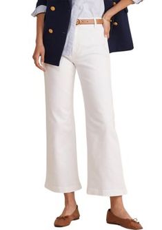 Flaunt your footwear in these cropped white denim jeans from Vineyard Vines. | Vineyard Vines Women's Mariner Crop White Denim Jeans, 32 Chic White Flare Jeans For Fall, White Mid-rise Flare Jeans For Work, White Jeans With Five Pockets For Fall, Chic White Cropped Jeans, White Five Pockets Jeans For Fall, White Five-pocket Jeans For Fall, Chic White Flare Jeans, White Spring Jeans With Five Pockets, White Straight Leg Cropped Jeans