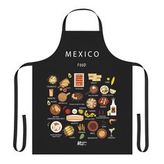 a black apron with mexican food on it