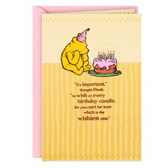 a winnie the pooh birthday card with an image of a cat and cake on it