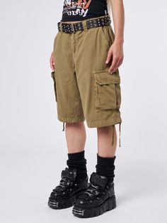 Go all out cargos this summer with our Issa Beige Long Cargo Shorts. Shop Minga London for streetwear styles, alt outfits and Y2K inspired pieces. International shipping available and students get 15% off. Cargo Shorts Men Outfits, Tucked In Shirt Outfit, Cargo Shorts Outfits Women, Charity Shopping, Bermudas Cargo, Long Cargo Shorts, Cargo Shorts Outfit, Cargo Outfit, Types Of Shorts