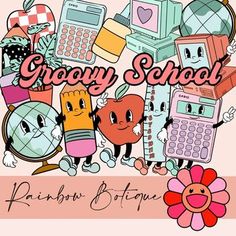 an image of cartoon characters with the words grooy school