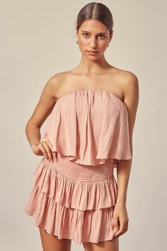 Rose Romper - Strapless Romper - Ruffle Romper - Romper | Boho Pink Ruffle Tube Top, Boho Pink, Boho Romper, Boho Boutique, Tube Top Dress, Strapless Romper, Light Rose, Ruffle Romper, Pink Boho