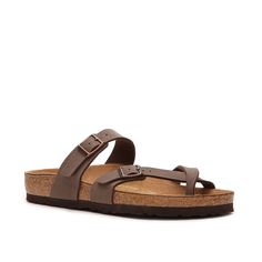 Birkenstock-Mayari Sandal - Women's Create a fresh look in the women's Mayari sandal from Birkenstock. These slip-ons feature a metallic design that will shimmer in the sun and are finished with a soft suede contoured footbed for superior support. Brown Footbed Sandals With Single Toe Strap For Spring, Brown Toe Post Footbed Sandals For Spring, Casual Toe Loop Flip Flops With Buckle Closure, Casual Synthetic Toe Loop Footbed Sandals, Casual Brown Toe Post Footbed Sandals, Casual Slides With Textured Footbed And Toe Loop, Comfortable Brown Flip Flops For Spring, Brown Toe Post Slippers For Spring, Brown Flip Flops For Spring