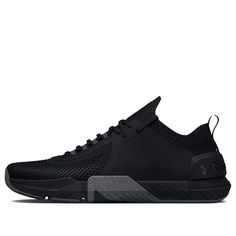 the under armour shoes are black and have mesh detailing on the upper part of the shoe