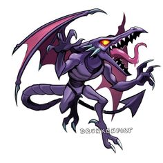 a purple dragon with its mouth open and fangs out, it's eyes glowing