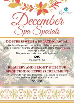 Christmas Spa Specials, Facial Ideas, Christmas Spa, Spa Specials, Home Beauty Salon, Spa Marketing, Dr. K, Marketing Ideas