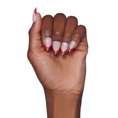 Elevate your look with the Red Martini Nail Set! This adorable style features holiday-red french tips with a trending-right-now geometric design for some extra oomph. Plus, our most popular short-almond shape offers a natural, wearable style that works well with all your day-to-night looks. Kit Includes: 30 nails in 15 inclusive sizes Nail Glue (Net Wt. 0.07oz/2g) Double Sided nail file Cuticle stick Alcohol Pad Key Features Length: Short Shape: Almond Finish: Glossy Opacity: Semi-transparent Th Martini Nails, Red Martini, 30 Nails, Adorable Style, Red French, Short Almond, Almond Shape, Color Club, Hair Accessories Gift