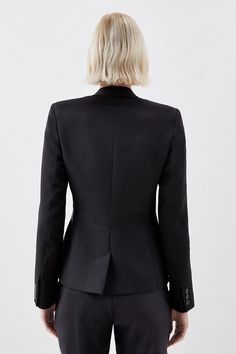 The Founder Premium Twill Tie Waist Detail Blazer | Karen Millen Tailored Structured Blazer For Party, Tailored Structured Party Blazer, Designer Single Button Office Blazer, Designer Single Button Blazer For Work, Structured Boning Blazer Dress For Office, Evening Blazer With Notch Lapel And Double Button, Luxury Evening Blazer With Lapel Collar, Designer Single Button Party Blazer, Designer Evening Suit With Lapel Collar