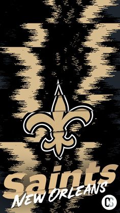 the new orleans saints logo is shown on a black and gold background with white letters