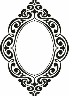 a black and white drawing of an oval frame