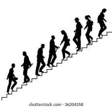 the silhouettes of people walking up stairs are shown in black and white, as well as text