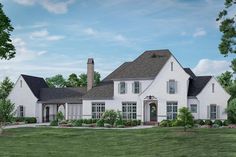 this is an artist's rendering of the front elevation of these country house plans