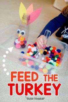 Feed the Turkey Thanksgiving Activity Feed The Turkey, Turkey Activity, Thanksgiving Games For Kids, Thanksgiving Crafts Preschool, November Crafts, Easy Toddler Activities, Thanksgiving Preschool, Preschool Fine Motor, 13 November