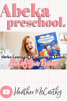 an advertisement for the abeka preschool program, with a girl holding a book in her hands