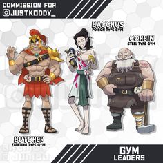 three different types of characters from the video game street fighter, including two men and one woman