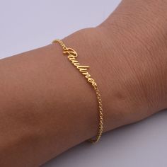 "This personalized name bracelet is a perfect gift for birthday, anniversary, christmas, bridesmaid, graduation, wedding, engagement, best friend, mom and sisters. Our jewelry made of 925 sterling silver with handmade. Orders need 3-5 business days to finished. 100% SATISFACTION!Give FULL refund if you do not love it. Please choose a name you like and I will create your unique Name.It can be your name,or any word you like. We guarantee silver quality.It's safe for people with sensitive skin!! Th Name Breslet Design, Name Bracelet Gold Women, Silver Bracelets For Women Unique, Adjustable Name Chain Bracelet For Personalized Gift, Adjustable Gold Bracelet For Personalized Gift, Personalized Gold Chain Bracelet For Valentine's Day, Personalized Adjustable Nameplate Gold Bracelet, Adjustable Gold Bracelets For Personalized Gift, Adjustable Gold Name Bracelet For Personalized Gift