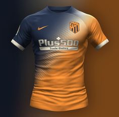 an orange and blue soccer jersey with the word plus 500 on it's chest