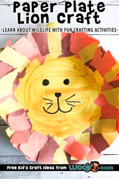 a paper plate lion craft for kids with the title overlay that reads, learn about wildlife