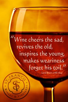 " Wine cheers the sad, revives the old, inspires the young, makes weariness for his toil."   ~ Lord Bryon Wine Cheers, Wine Vineyards, Types Of Wine, Wine Humor, Wine Time, Wine Enthusiast, Wine And Dine