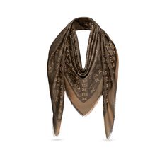 LOUIS VUITTON® - Monogram Shine Shawl - Brown Louis Vuitton Monogram Shawl, Lv Scarf, Monogrammed Scarf, Louis Vuitton Scarf, Louis Vuitton Official Website, Designer Scarves, Lv Monogram, Louis Vuitton Official, Patterned Scarves